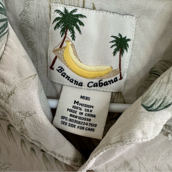 Banana Cabana 100% Silk Tropical Floral Shirt Button Up Short Sleeve M - Picture 6 of 9